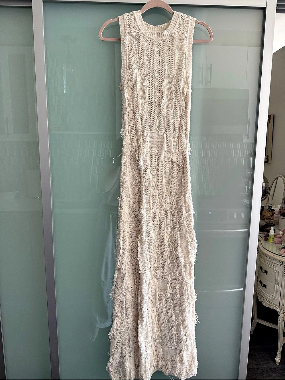 Ulla Johnson Daria Dress Fringe Knit Maxi Dress Cream
